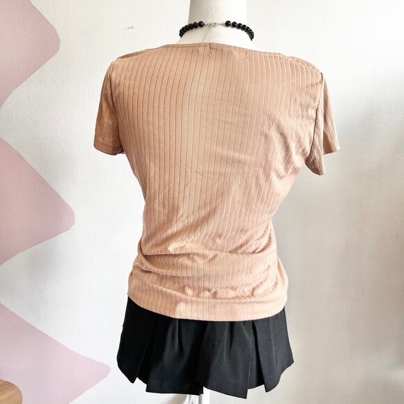 Brown Ribbed Square Neck Top,‎ Minimalist, 90s, Y2K, Earthy, Casual, Medium - Picture 3 of 4